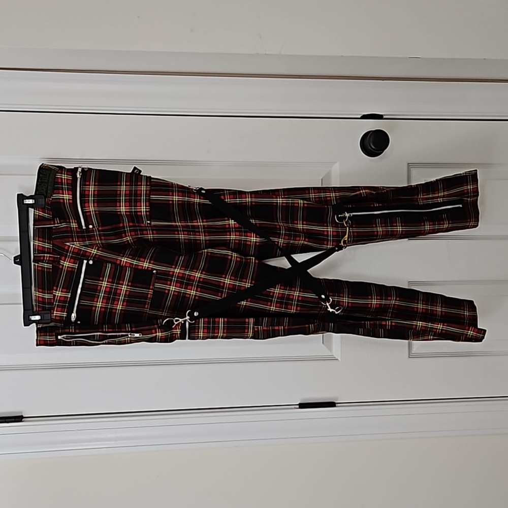 Y2K Vtg Bondage Pants Plaid DOGPILE 90s Rare Gwen Stefani unisex Straps - Picture 11 of 14